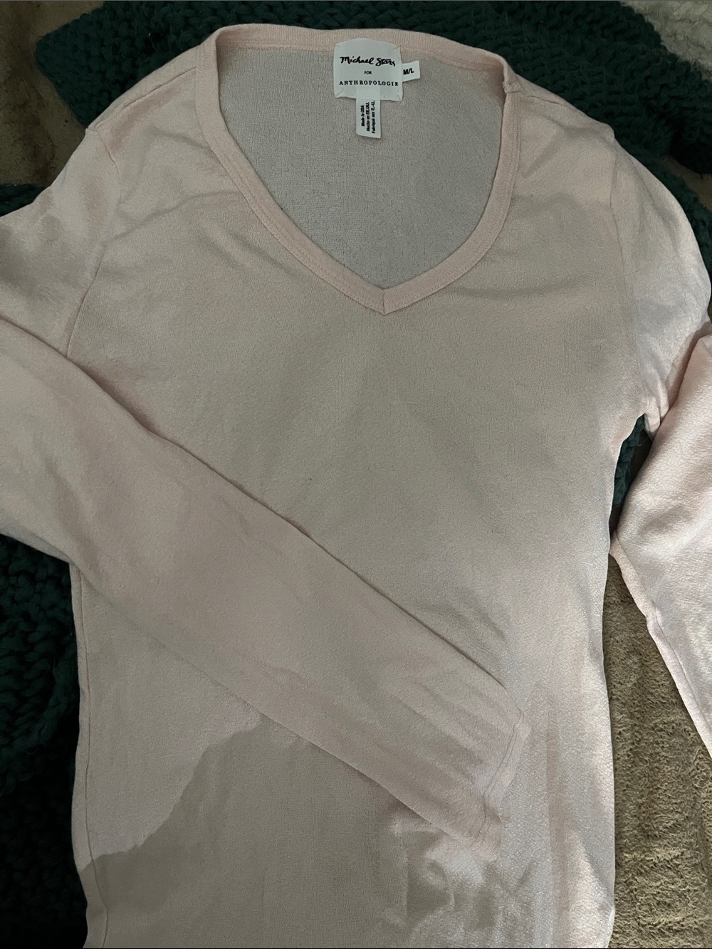 Michael Stars Pale Pink V-Neck Long Sleeve Top (Anthropologie)